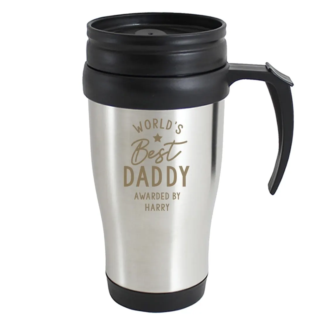 Personalized Stainless Steel Travel Mug, Engraved "World's Daddy" Thermal Tumbler — photo 4