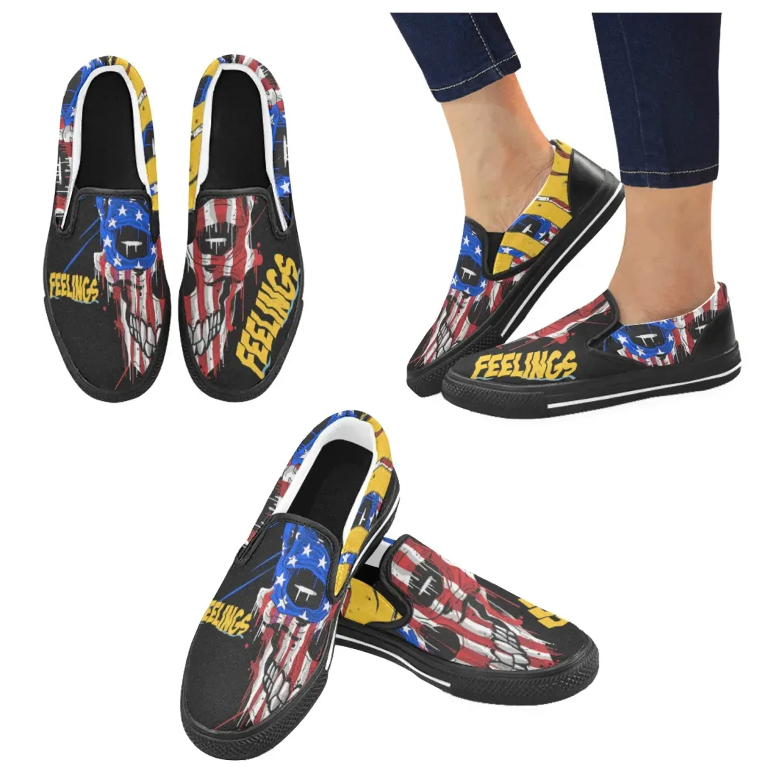 Slip-on Canvas Men's Shoes (Model019)(Two Shoes With Different Printing)