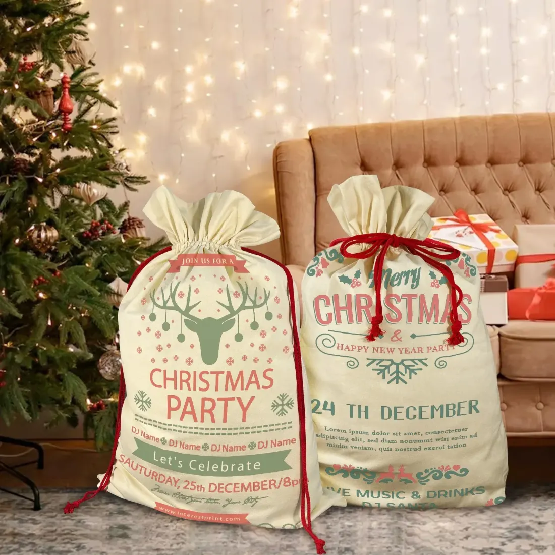 Large Gift Drawstring Bags 21" x 32" ( Set of 3 & Two Sides Printing ) — photo 2