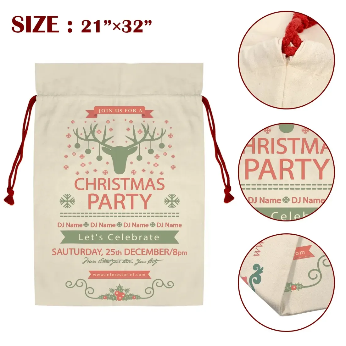 Large Gift Drawstring Bags 21" x 32" ( Set of 3 & Two Sides Printing ) — photo 4