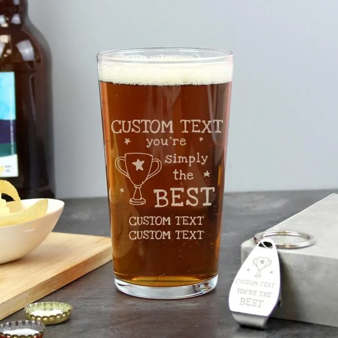 Custom Engraved Pint Glass and Bottle Opener Set, Dad Gift — photo 2