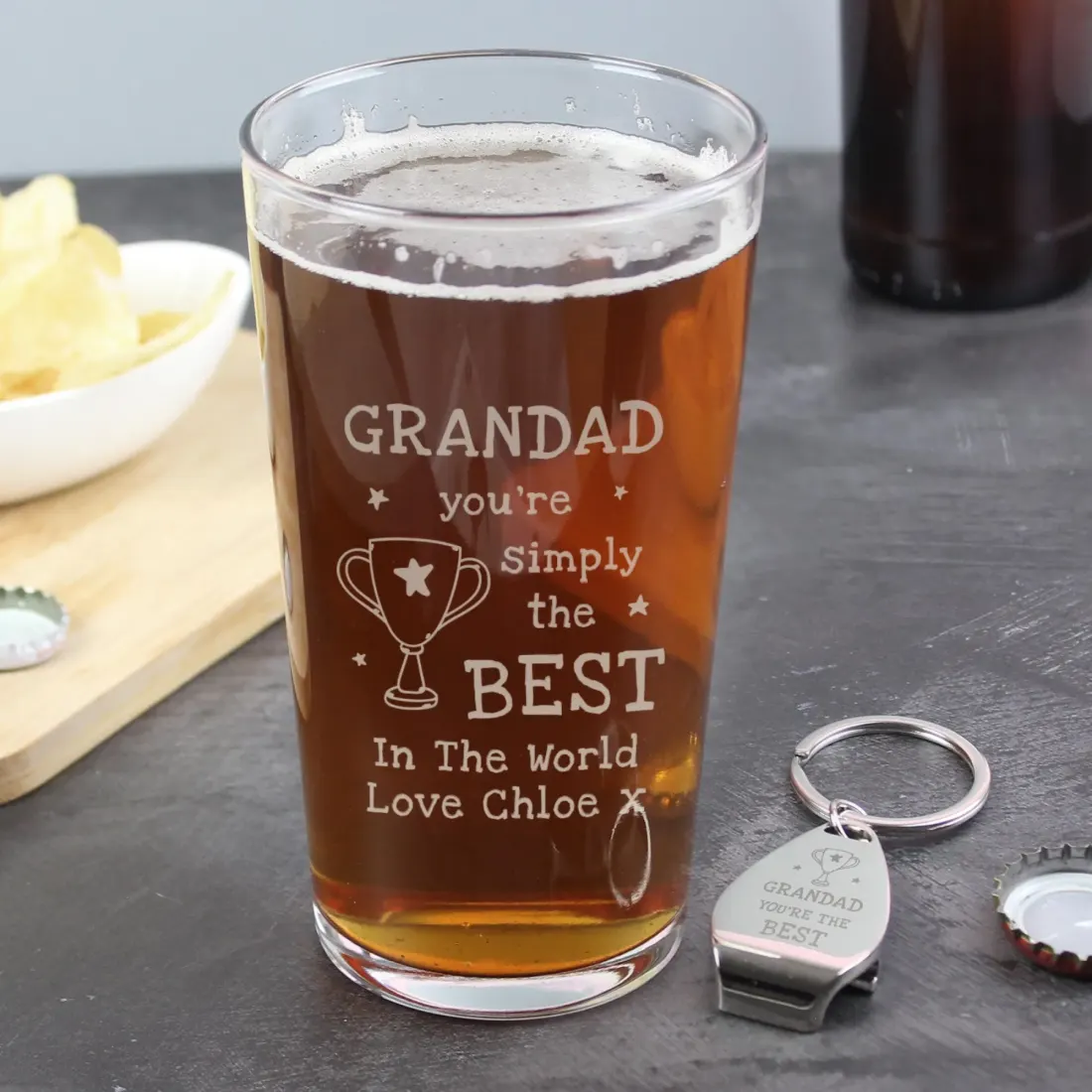 Custom Engraved Pint Glass and Bottle Opener Set, Dad Gift — photo 3