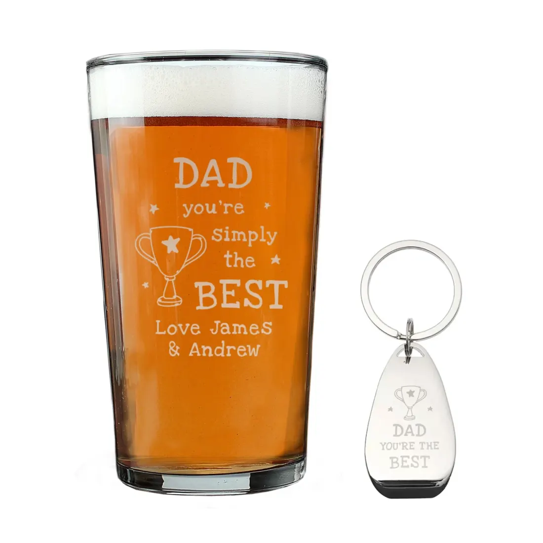 Custom Engraved Pint Glass and Bottle Opener Set, Dad Gift — photo 4