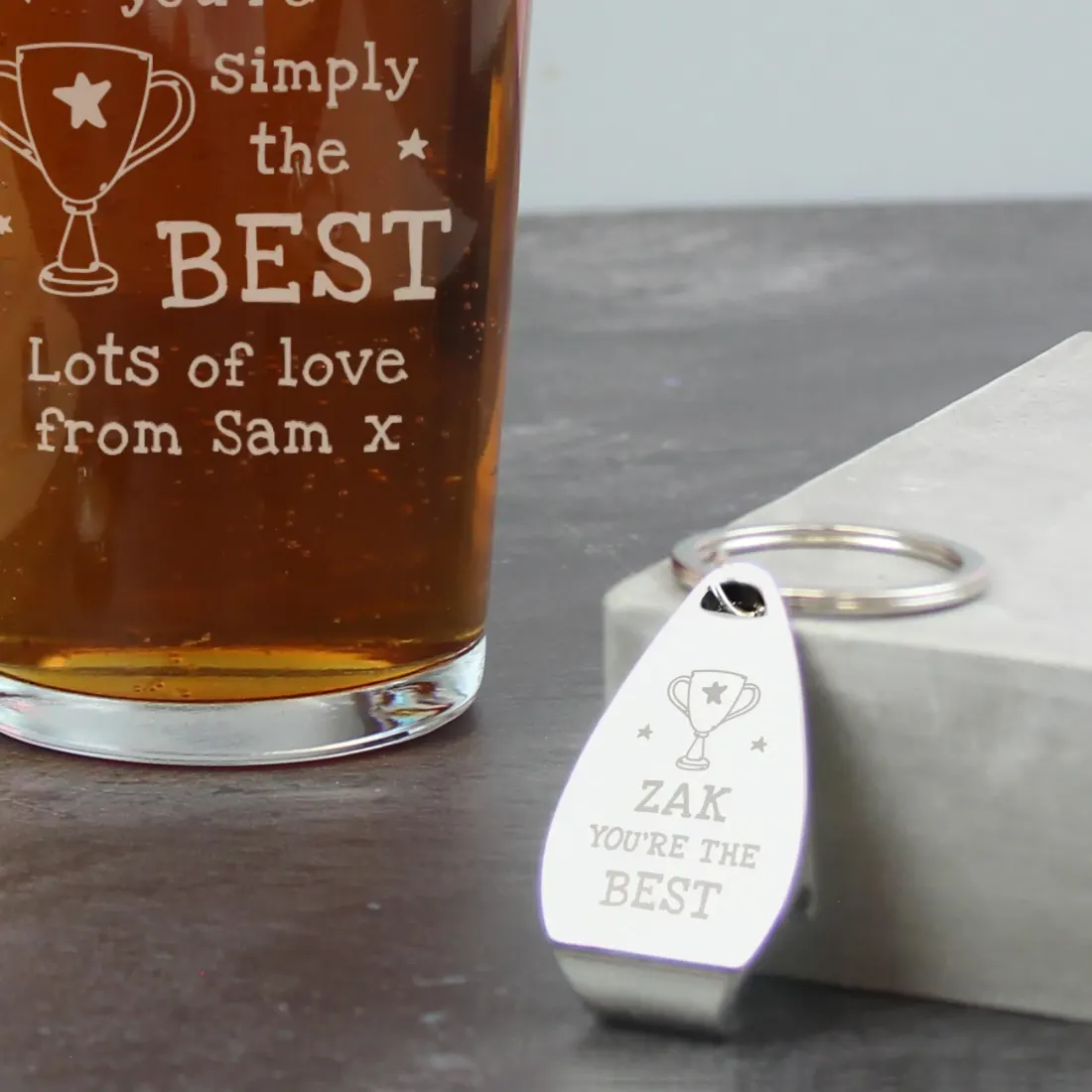 Custom Engraved Pint Glass and Bottle Opener Set, Dad Gift — photo 5