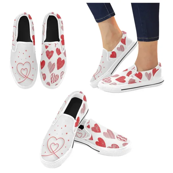 Slip-on Canvas Women's Shoes (Model 019) (Two Shoes With Different Printing)