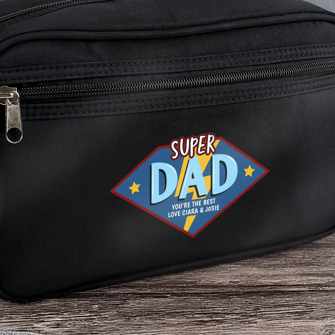 Personalised Super Dad Wash Bag, Custom Engraved Travel Pouch — photo 4