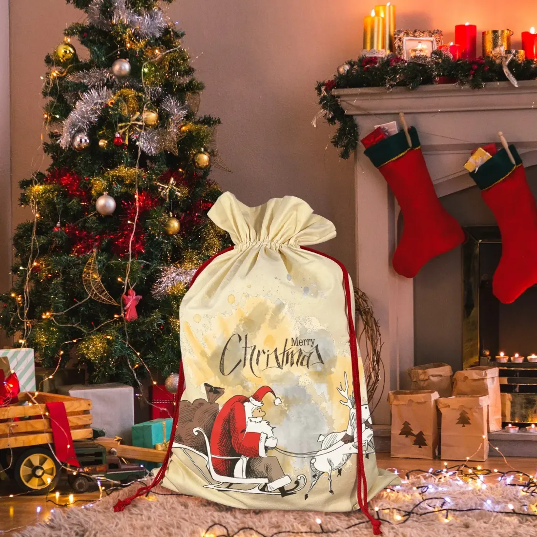 Large Gift Drawstring Bags 21" x 32" ( Set of 3 & One Side Printing )