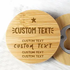 Personalised Bamboo Bottle Opener Coaster, Engraved Beer Mat Gift, Home Bar Accessory thumbnail 2