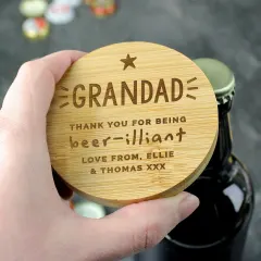 Personalised Bamboo Bottle Opener Coaster, Engraved Beer Mat Gift, Home Bar Accessory thumbnail 3