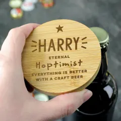 Personalised Bamboo Bottle Opener Coaster, Engraved Beer Mat Gift, Home Bar Accessory thumbnail 5