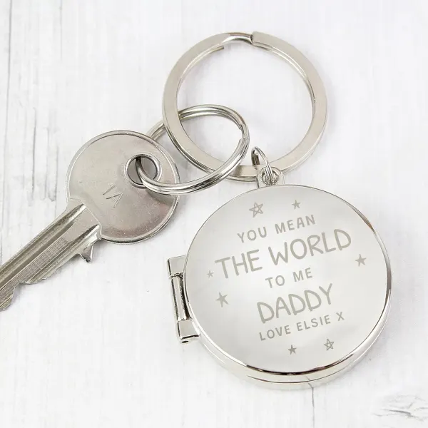 Engraved Round Photo Keyring, Personalised Keepsake, You Mean The World To Me Daddy