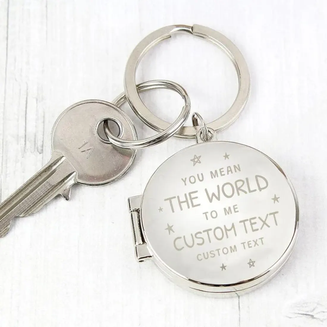 Engraved Round Photo Keyring, Personalised Keepsake, You Mean The World To Me Daddy — photo 2