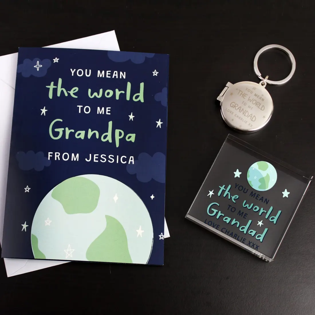 Engraved Round Photo Keyring, Personalised Keepsake, You Mean The World To Me Daddy — photo 3