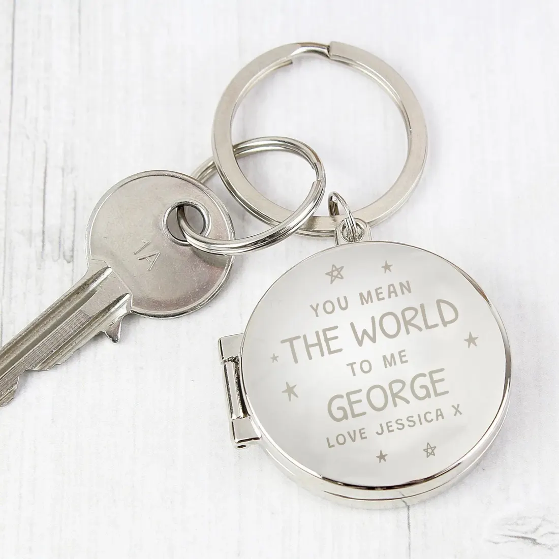 Engraved Round Photo Keyring, Personalised Keepsake, You Mean The World To Me Daddy — photo 4