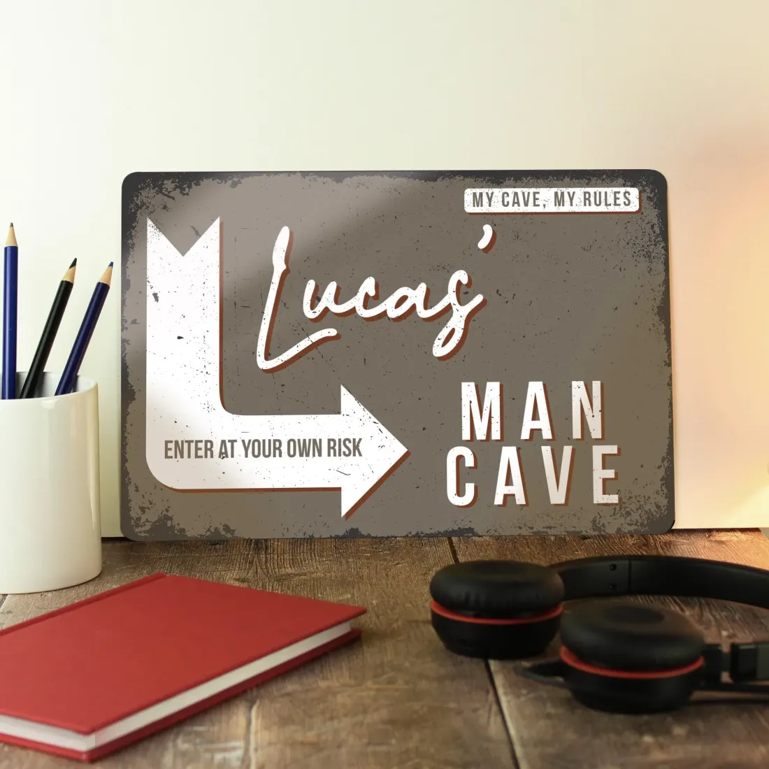 Metal Man Cave Sign, Custom Engraved Workshop Plaque, Personalised Dads Home Decor — photo 5