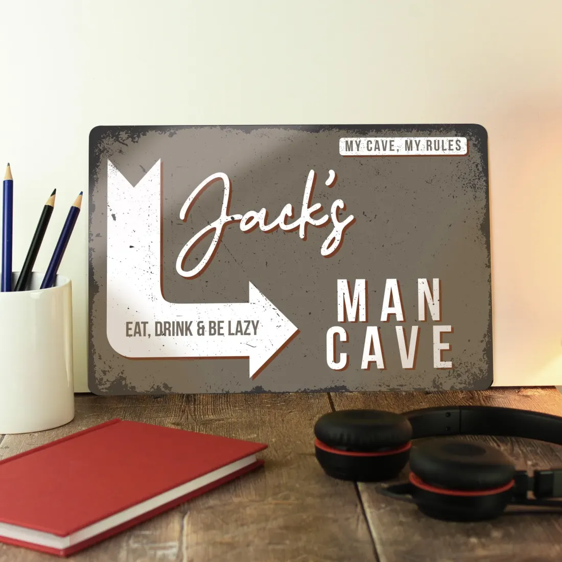 Metal Man Cave Sign, Custom Engraved Workshop Plaque, Personalised Dads Home Decor — photo 6