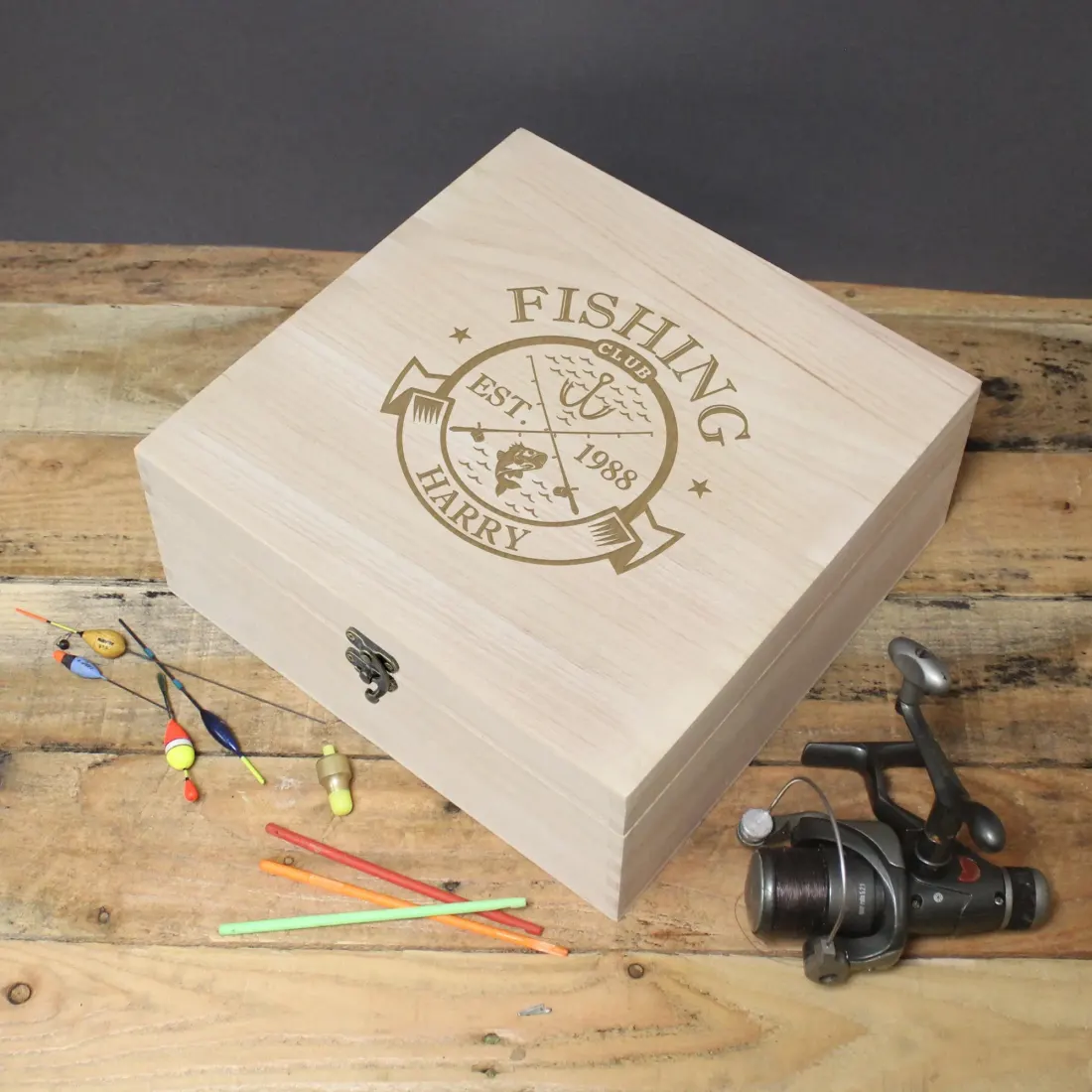 Custom Fishing Club Wooden Keepsake Box, Personalized Engraved Memory Box