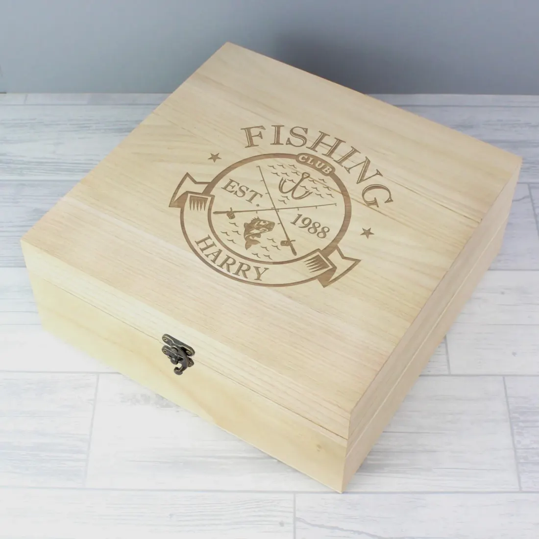 Custom Fishing Club Wooden Keepsake Box, Personalized Engraved Memory Box — photo 3