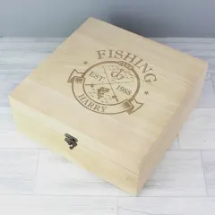 Custom Fishing Club Wooden Keepsake Box, Personalized Engraved Memory Box thumbnail 3