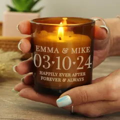 Personalised Amber Glass Candle, Custom Date and Text Engraved Gift thumbnail 1