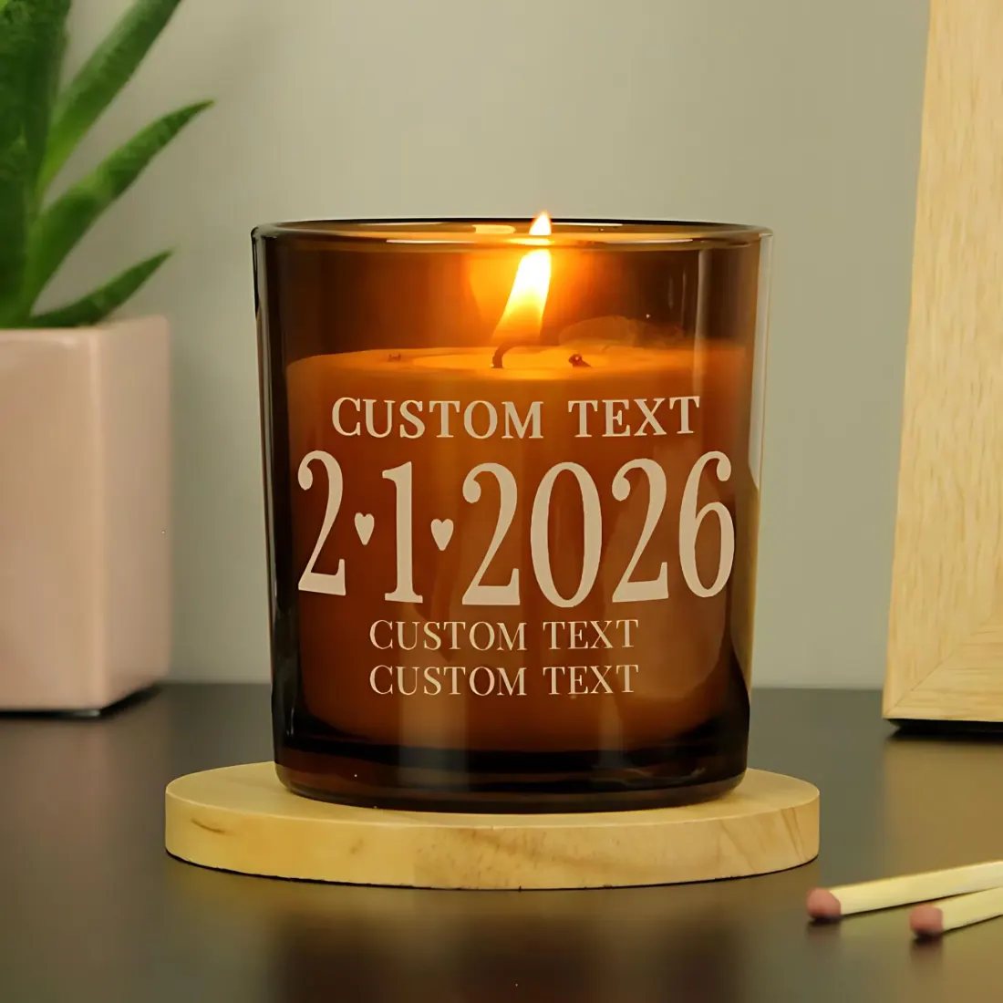 Personalised Amber Glass Candle, Custom Date and Text Engraved Gift — photo 2