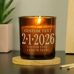 Personalised Amber Glass Candle, Custom Date and Text Engraved Gift thumbnail 2
