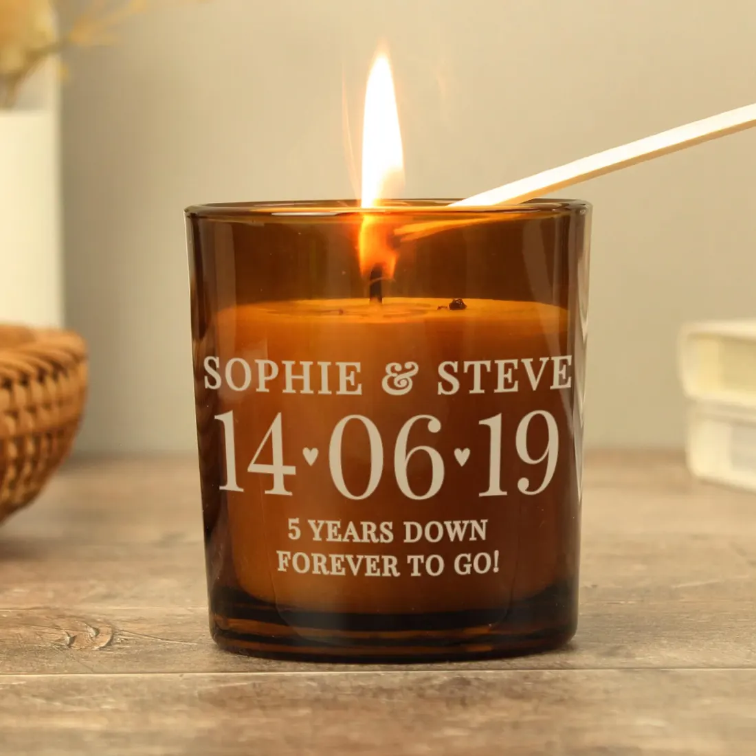 Personalised Amber Glass Candle, Custom Date and Text Engraved Gift — photo 3