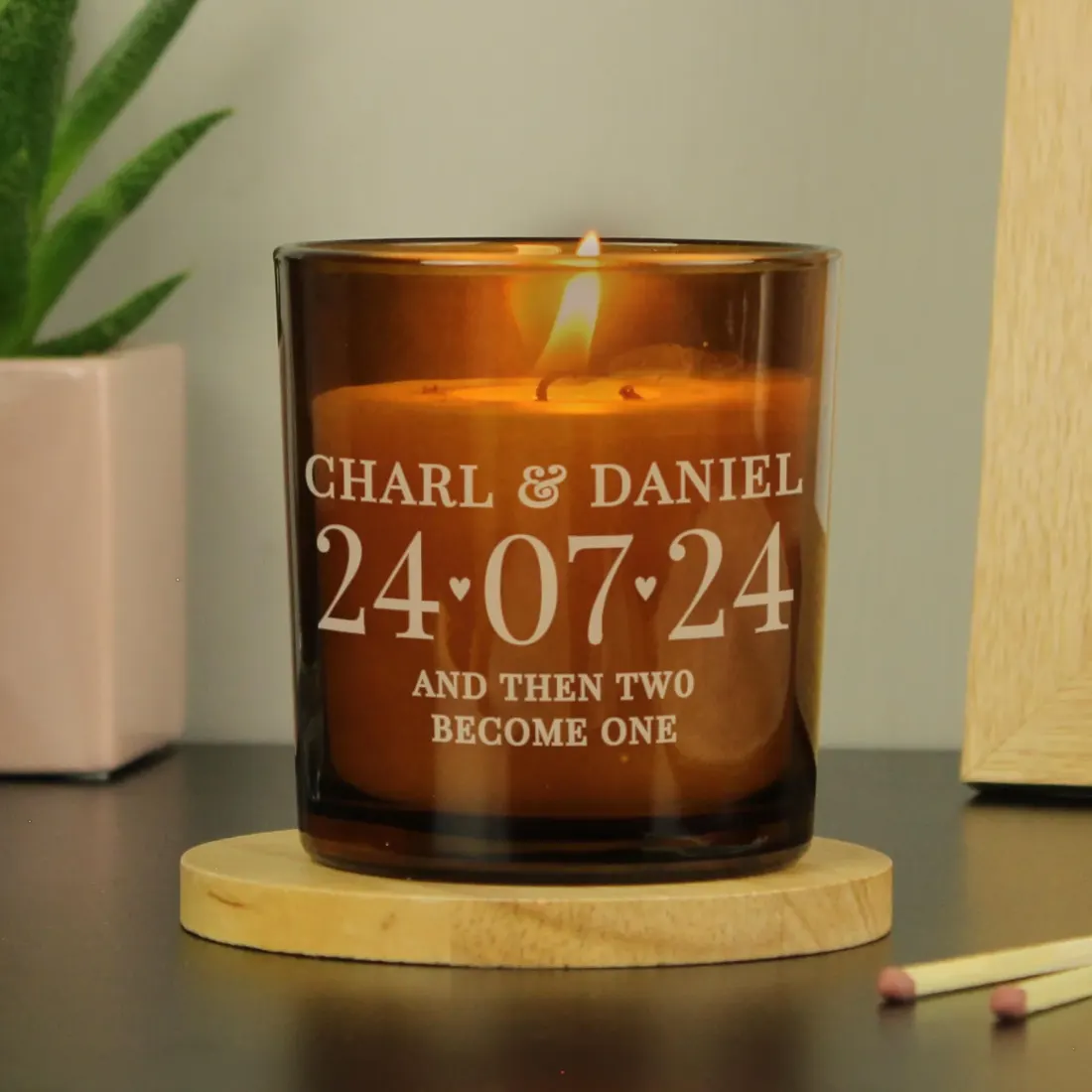 Personalised Amber Glass Candle, Custom Date and Text Engraved Gift — photo 4
