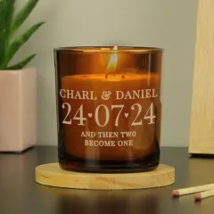 Personalised Amber Glass Candle, Custom Date and Text Engraved Gift thumbnail 4
