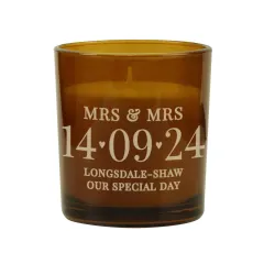 Personalised Amber Glass Candle, Custom Date and Text Engraved Gift thumbnail 6