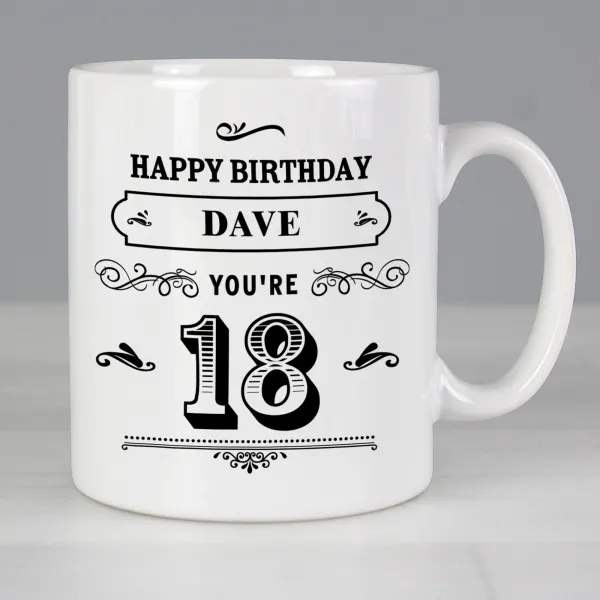 Personalised Birthday Vintage Typography Mug, Custom Engraved Dad 40th Gift