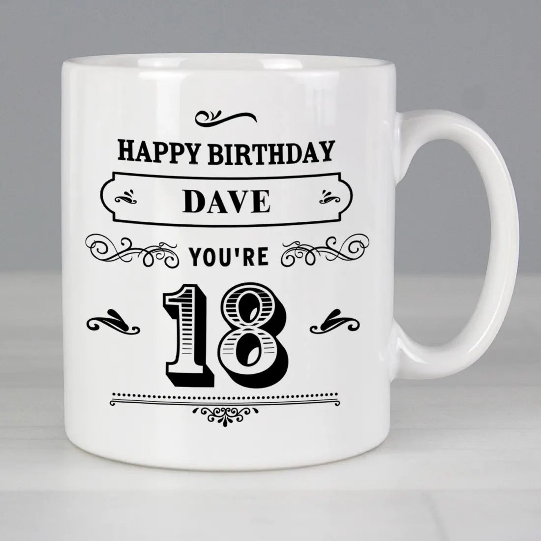 Personalised Birthday Vintage Typography Mug, Custom Engraved Dad 40th Gift