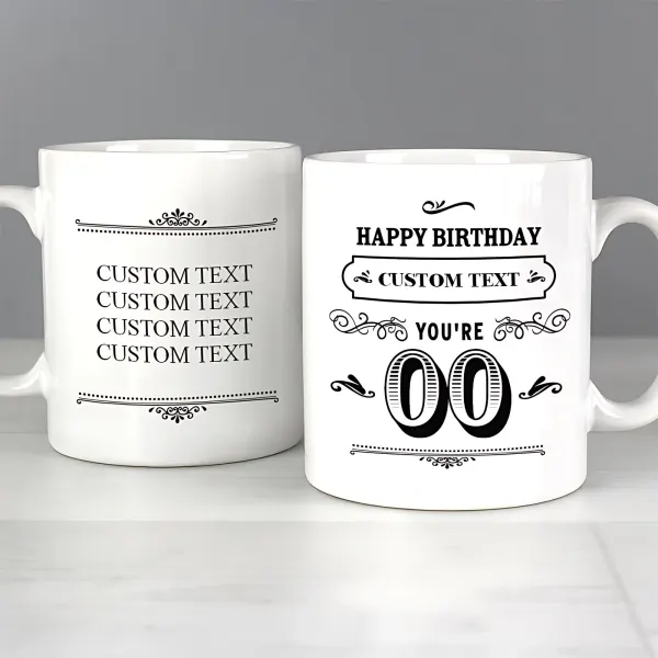 Personalised Birthday Vintage Typography Mug, Custom Engraved Dad 40th Gift