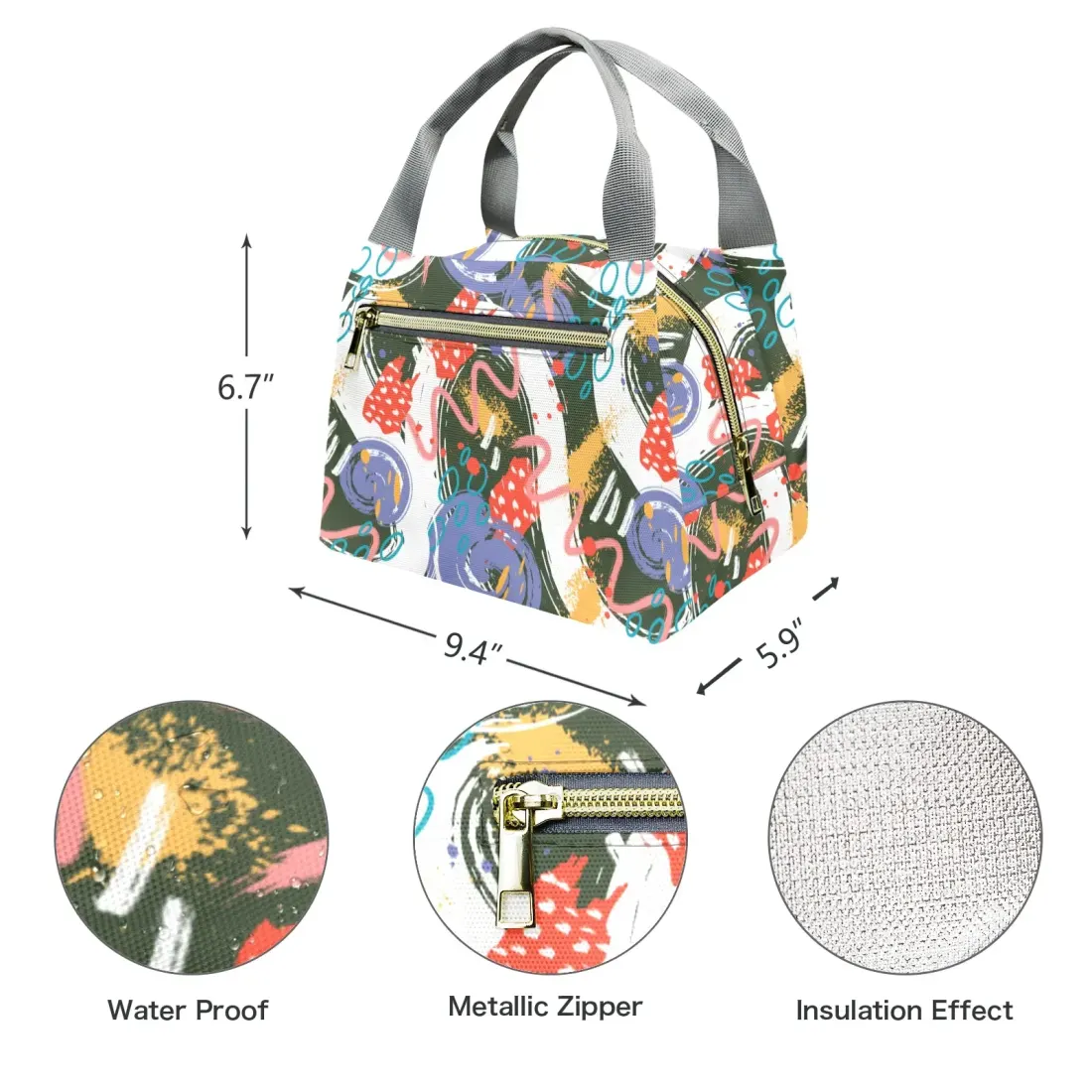Portable Insulated Lunch Bag-Grey Handle (Model 1742) — photo 3