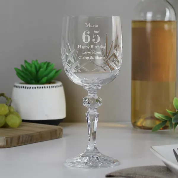 Personalised Crystal Wine Glass, Engraved Big Age Birthday Goblet