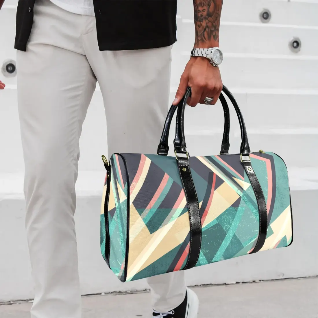 Custom Travel Bag-Small (Black Long Patch) (Model 1736)