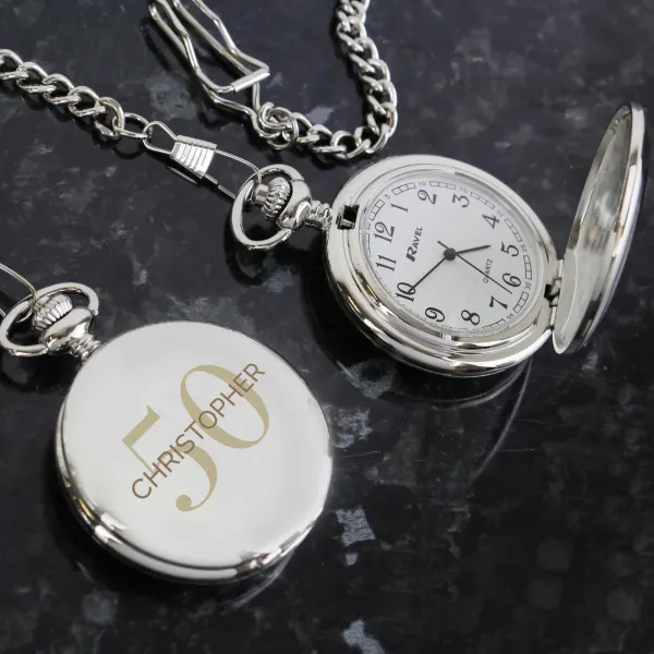 Personalised Birthday Big Age Pocket Fob Watch, Custom Engraved Pocket Watch
