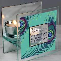 Personalised Peacock Mirrored Glass Tea Light Holder, Custom Candle Gift, Colourful Home Decor UK thumbnail 2