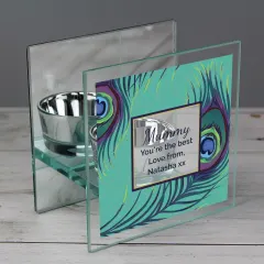 Personalised Peacock Mirrored Glass Tea Light Holder, Custom Candle Gift, Colourful Home Decor UK thumbnail 6