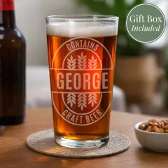 Custom Engraved Pint Glass, Personalized Beer Mug, Brewery Style Gift, Fathers Day Gift thumbnail 2