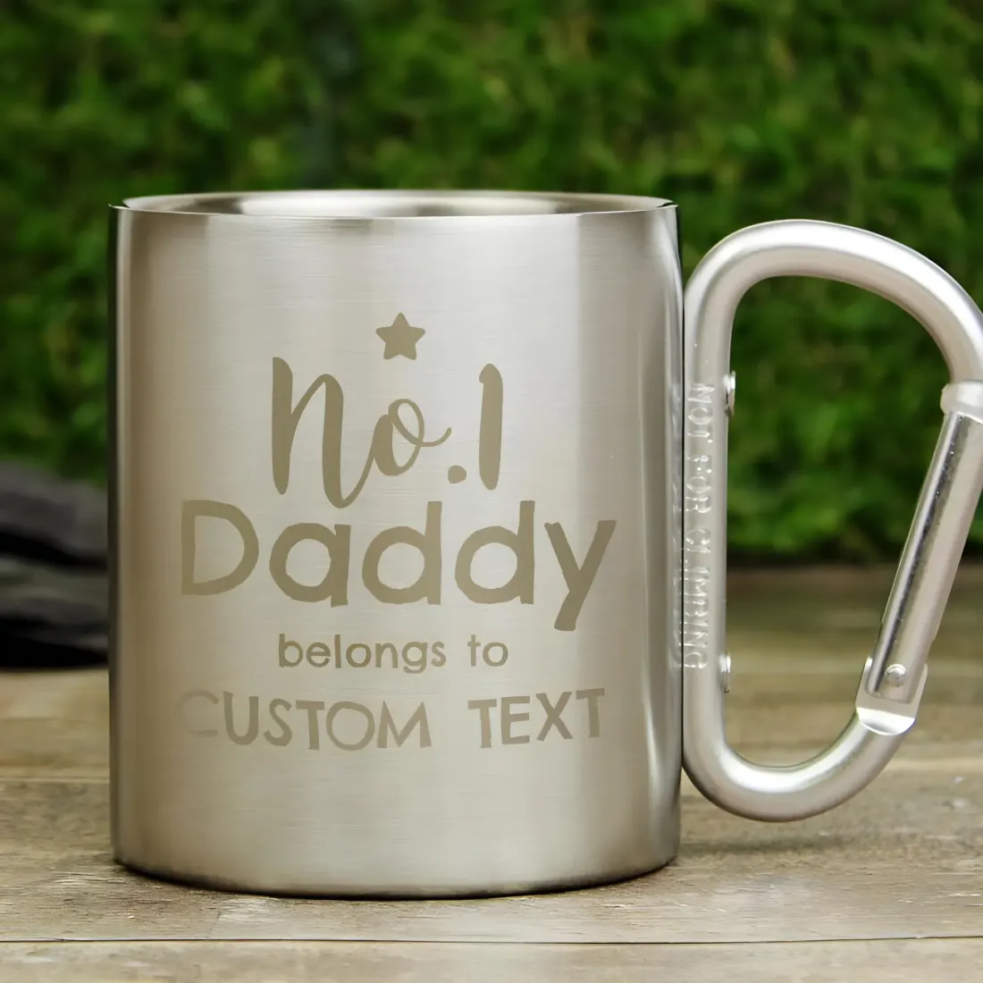 No 1 Daddy Carabiner Mug, Custom Stainless Steel Camping Cup, Personalised Gift from Daughter — photo 2