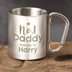 No 1 Daddy Carabiner Mug, Custom Stainless Steel Camping Cup, Personalised Gift from Daughter thumbnail 3