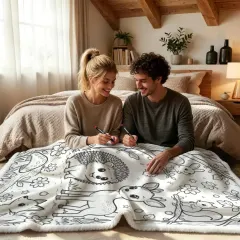 Custom Doodle Coloring Blanket with 24-Color Markers thumbnail 1