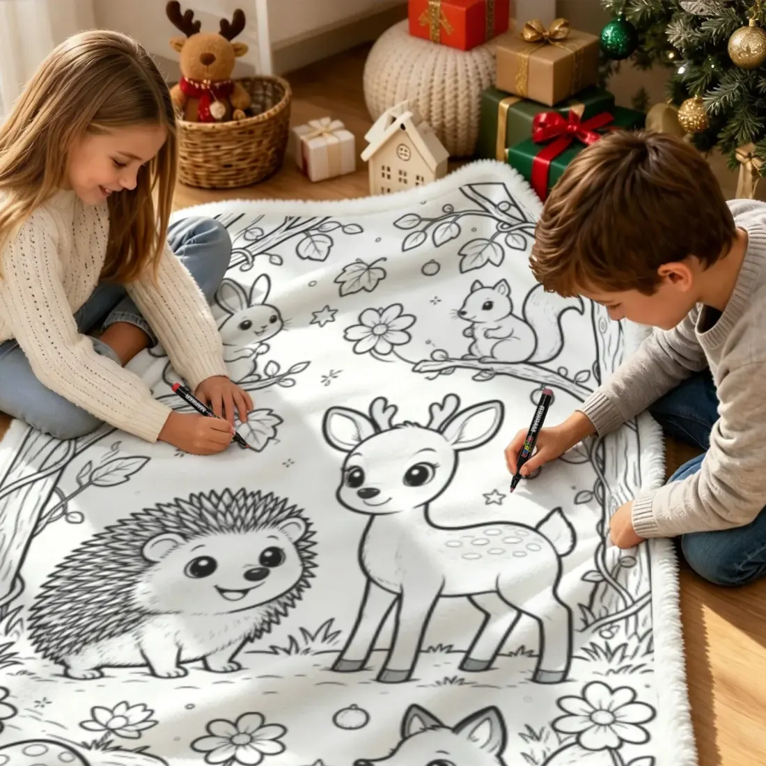 Custom Doodle Coloring Blanket with 24-Color Markers — photo 3