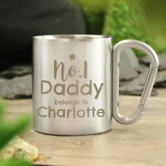 No 1 Daddy Carabiner Mug, Custom Stainless Steel Camping Cup, Personalised Gift from Daughter thumbnail 5