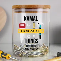 Personalised Fixer of All Things Jar, Custom Dad Grandad Storage, DIY Enthusiast Gift thumbnail 1