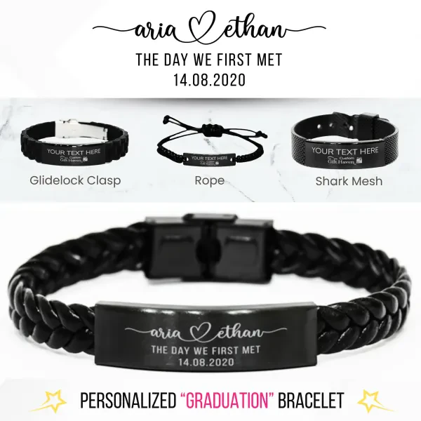 Personalized Anniversary Bracelet: Custom Laser Engraved "The Day We First Met" Couples Jewelry