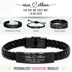 Personalized Anniversary Bracelet: Custom Laser Engraved "The Day We First Met" Couples Jewelry thumbnail 1