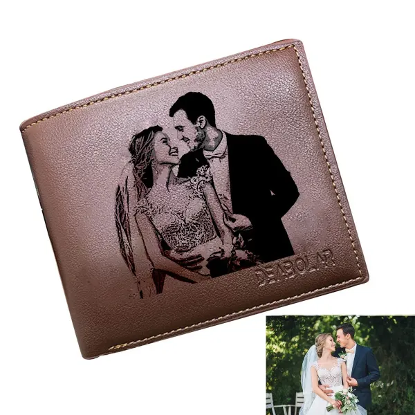 Men's Photo Engraved Bifold Wallet(Coffee)(Model1713)