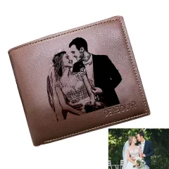 Men's Photo Engraved Bifold Wallet(Coffee)(Model1713) thumbnail 1